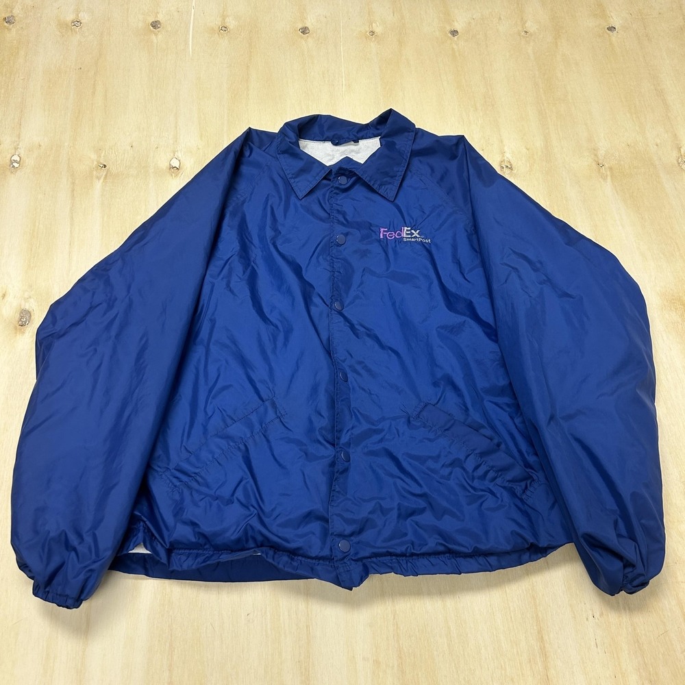 Y2K FedEx Sport-Tek Jacket Mens Large Blue Nylon Windbreaker Snap Lined